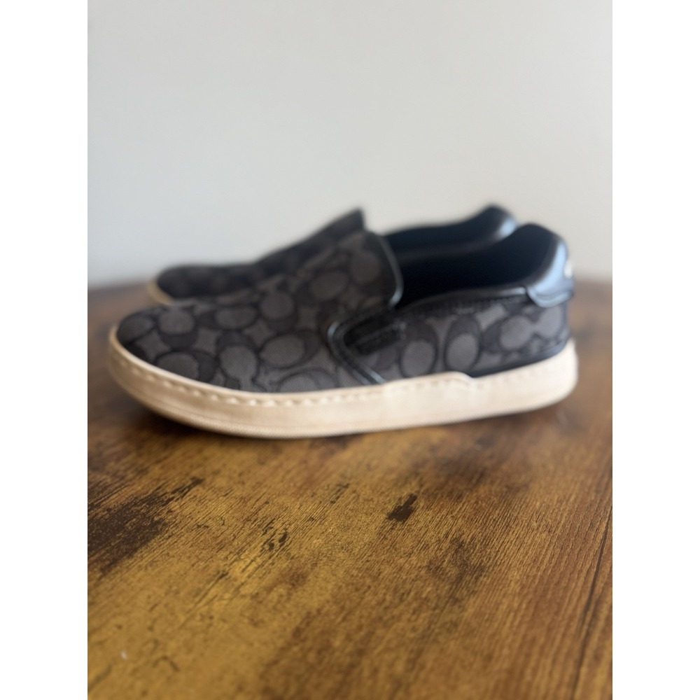 Coach black and grey signature jacquard slip-on sneakers Womens 7
